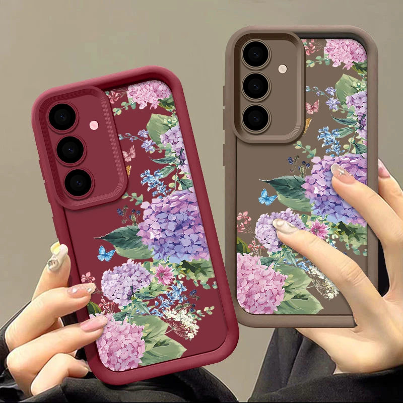 Hydrangea Soft TPU Case For Samsung Galaxy S24 S23 S22 Ultra S21 S20 FE A55 A54 A34 A15 A14 A35 A52 A53 5G Silicone Phone Cover