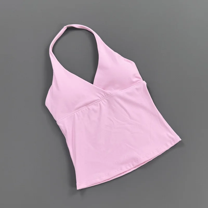 Women Halter Cropped Tank Top V‑Neck Built‑in Padded Bra Sleeveless Stretchy Soft Camisole Yoga Gym Workout Fitness ActiveWear image 5