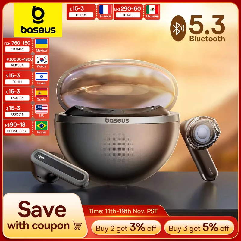 Baseus Bowie E5 TWS Wireless Earphones Bluetooth 5.3 Earbuds 25H Playtime 2 Mics Noise Reduction HD Call Headsets HIFI Headphone