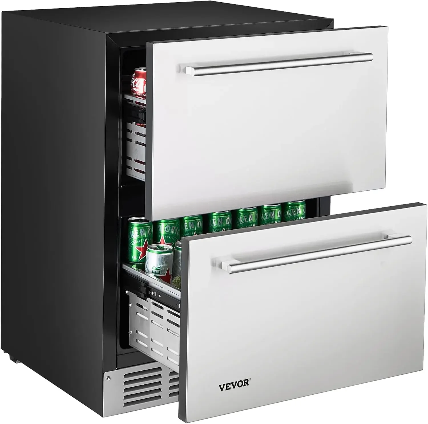 Under Counter Drawer Refrigerator 24 In Stainless Steel Fridge with Temperature Control Dual Drawer Refrigerator with Powerful