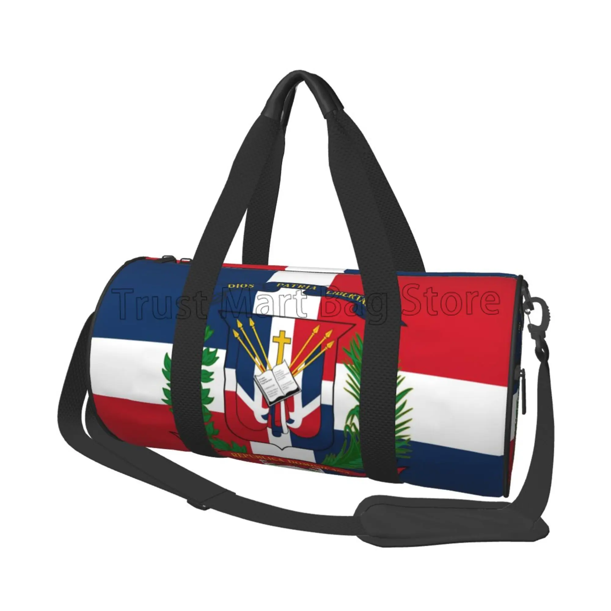 Dominican Republic Flag Print Round Travel Duffel Bag Yoga Gym Fitness Shoulder Bags Canvas Weekender Overnight Tote Bag