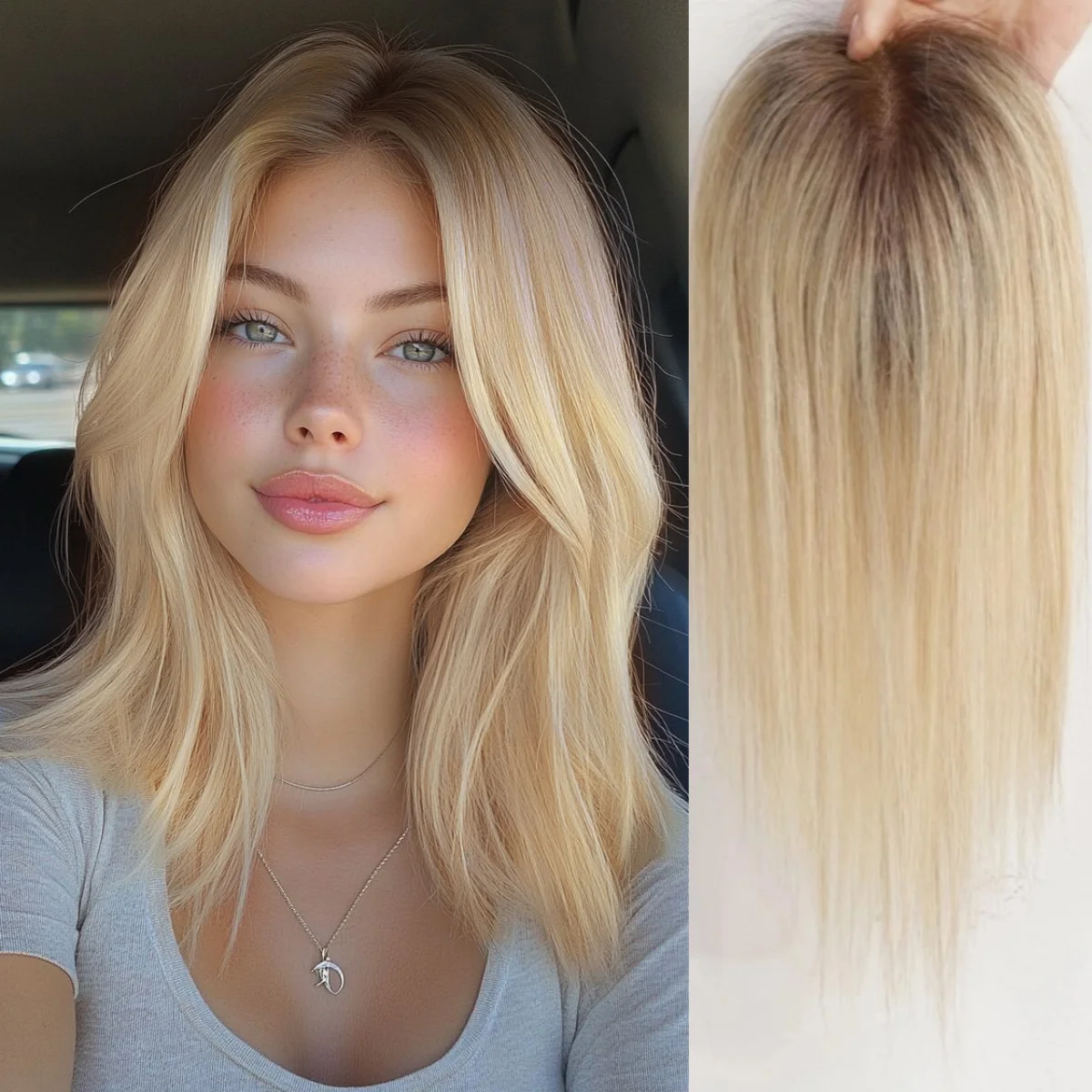 

Блондинка-коричневый омбре 12-дюймовый топпер для волос на кружевной основе 100% человеческие волосы Remy на клипсе для женщин, прямые детали истонченных волос, натуральные