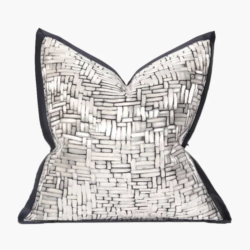 Geometric Brick Jacquard Cushion Cover High-Density Jacquard Fabric Black Piping Premium Textured Finish for Sofa Bedroom Decor