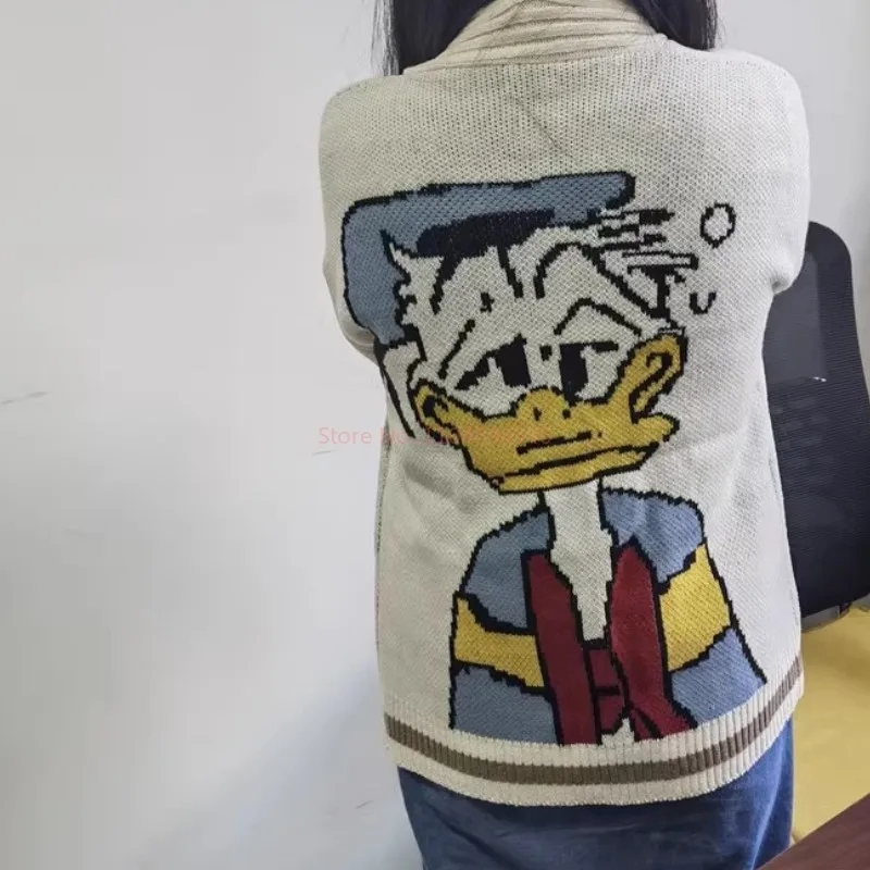 المبيعات الساخنة ديزني سترة مشغولة من الصوف دونالد الكرتون البلوزات للنساء معطف الإناث الخريف والشتاء فضفاض البرية رشاقته Kawaii القمم