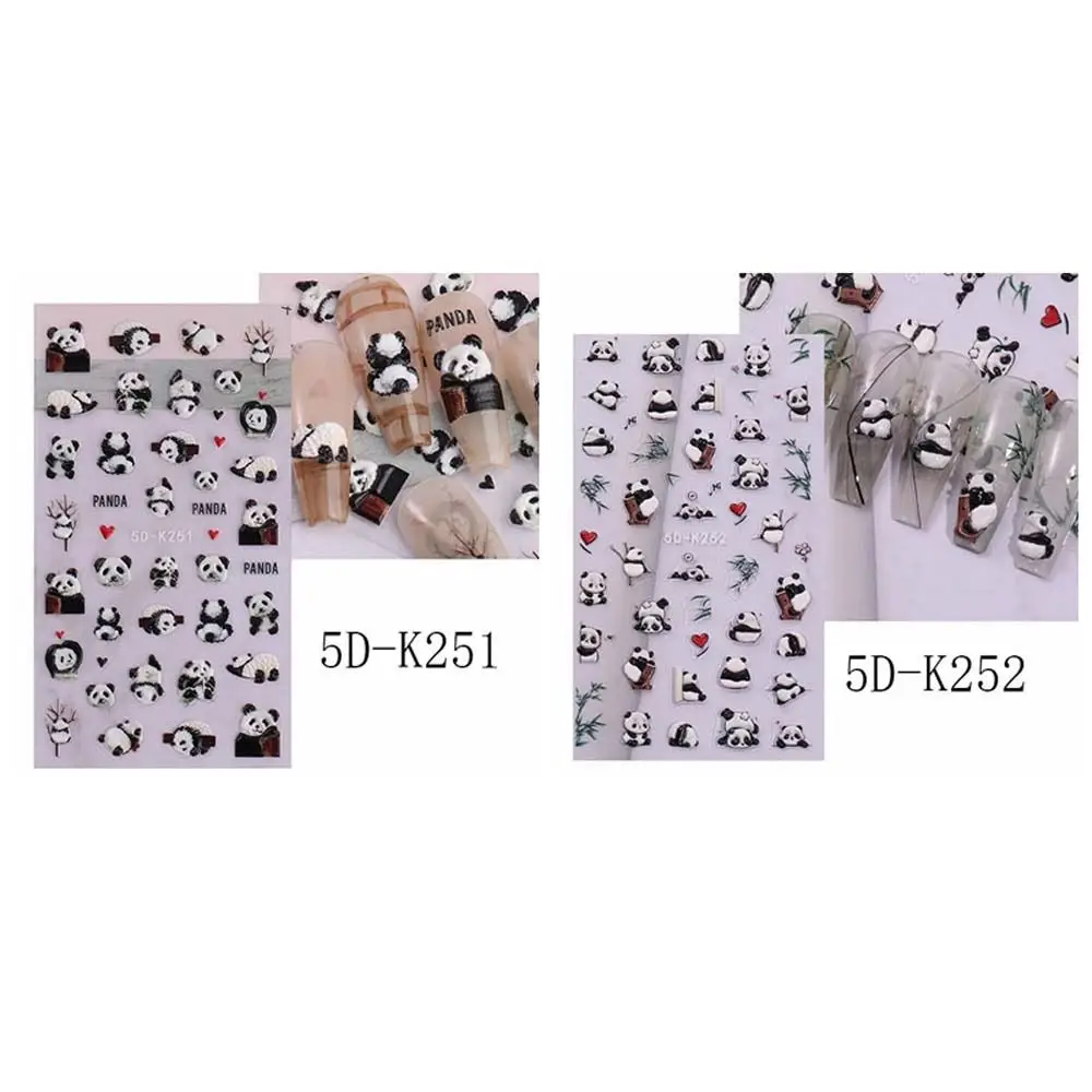 Panda bonito adesivos de unhas animais dos desenhos animados decoração de unhas decalques de unhas de bambu salão de beleza