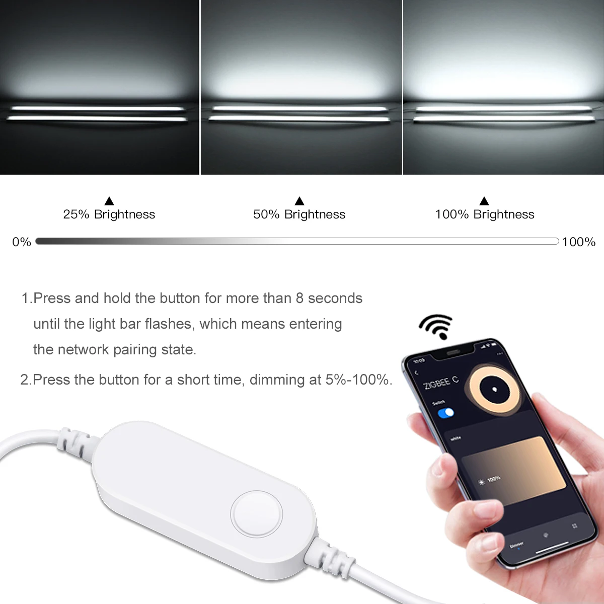 DC12V Tuya Zigbee Smart LED Light Bar Kit أبيض دافئ/أبيض عكس الضوء المطبخ ضوء الليل العمل مع Google Alexa التحكم الصوتي