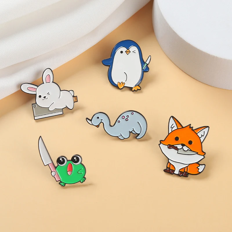 

Cute Cartoon Knife Animal Alloy Enamel Brooch Creative Fox Rabbit Frog Metal Badges Trendy Backpack Accessories Jewelry Gifts