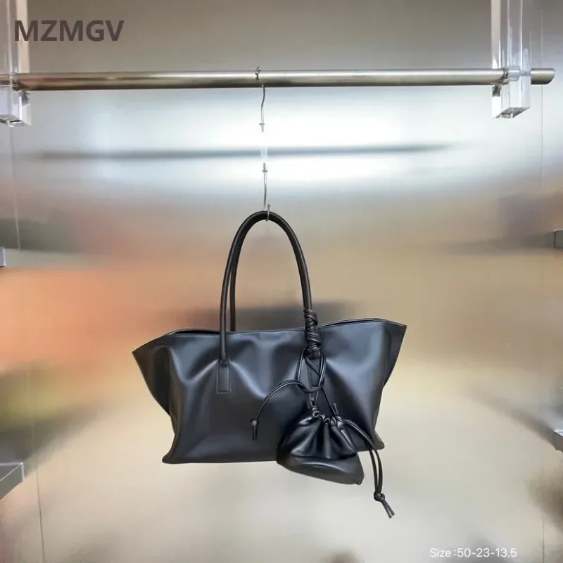 

High Quality Simple Genuine Leather Handbag Solid Color Women's Cowhide Large Capacity Tote Bag Versatile Lady Commuter Bag
