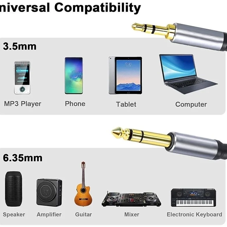 3.5mm to 6.35mm TRS Stereo Audio Cable for Guitar, Piano, Amplifiers, Home Theater Devices, or Mixing Console 5m 12m 30m