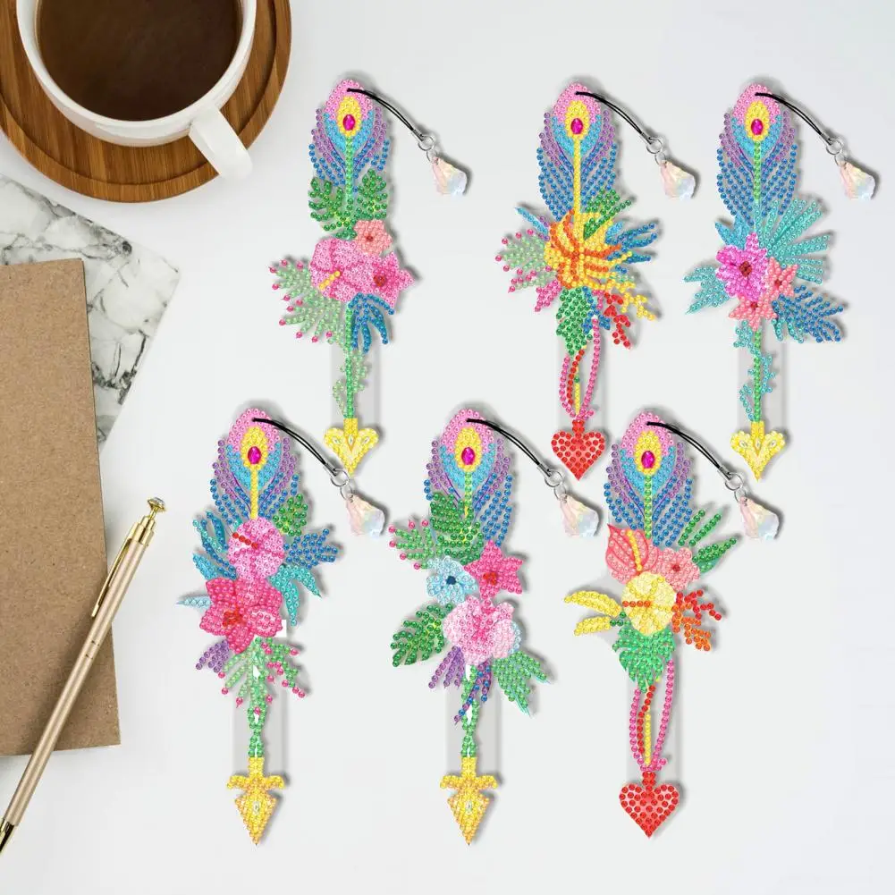 Shiny Diamond Painting Bookmarks Diamond Painting Bookmarks Colorful Diamond Painting Bookmarks Handmade Feather Flower Patterns