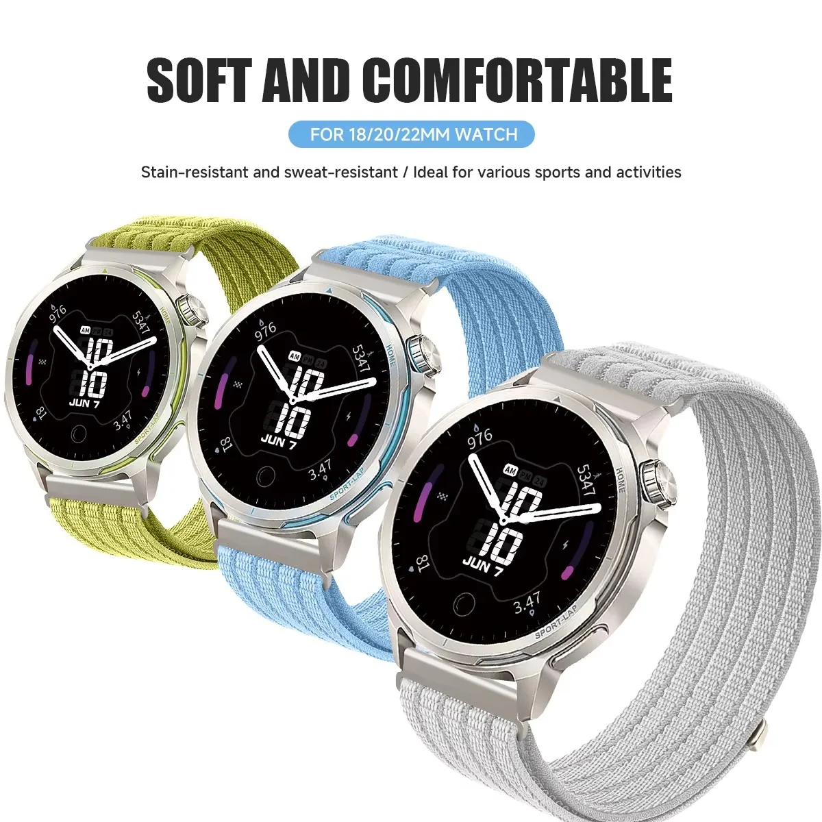 18/20/22mm Watch Strap For HUAWEI WATCH GT Runner 2/GT6 Pro GT5 Pro GT6 5 4 41/46mm GT3 2 42mm Nylon Sport Band Soft Wristband