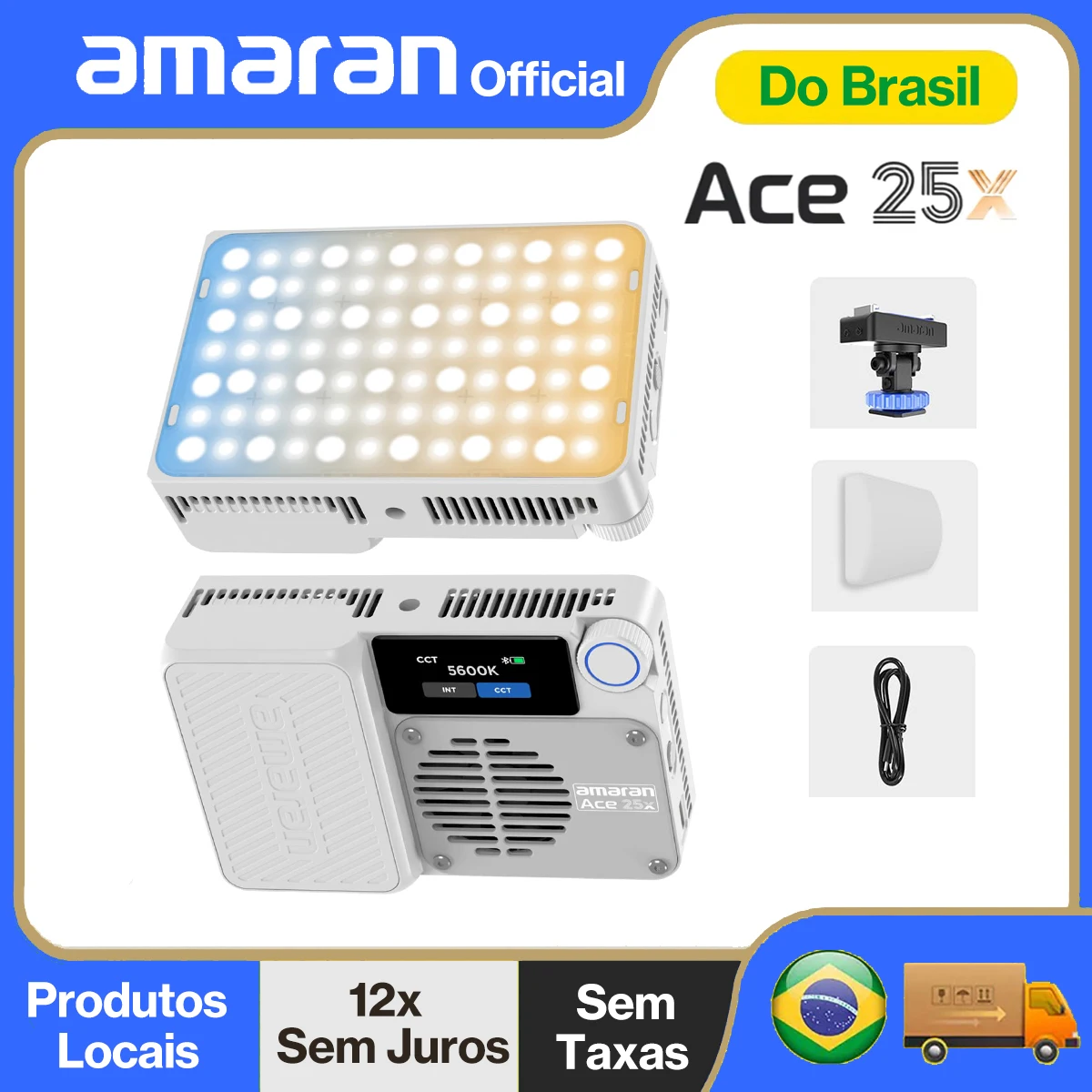 【Do Brasil】amaran Ace 25x Bi-Color Mini Painel de Luz LED 4500mAh Bateria Recarregável Atração Magnética para TiKTok YouTube