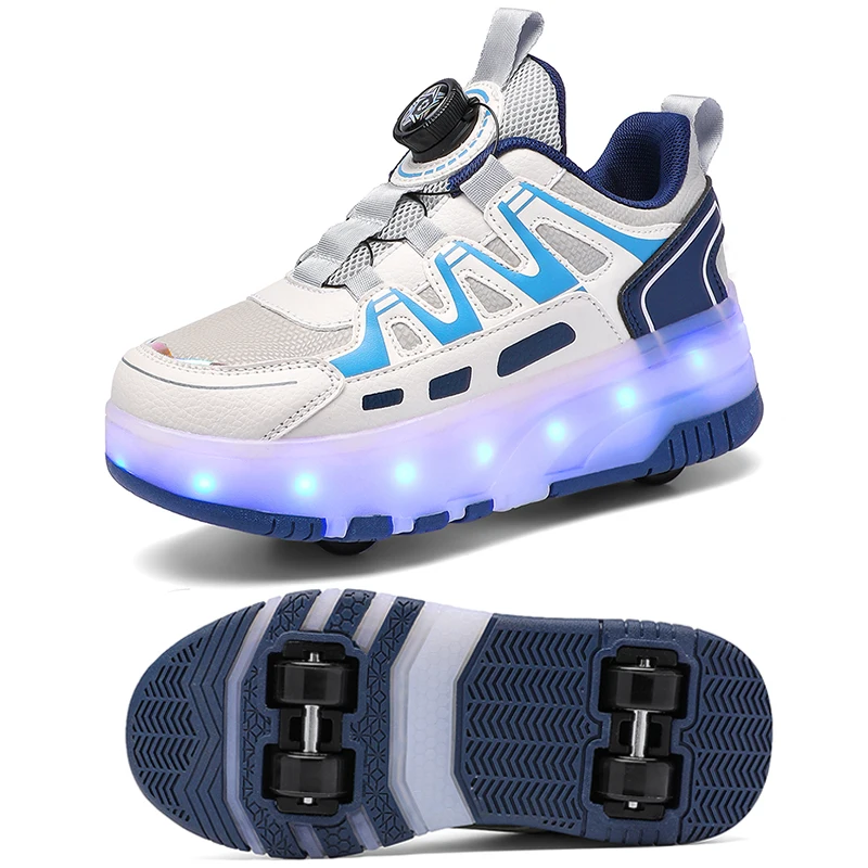 

Детские светящиеся кроссовки на четырех колесах, роликовые кроссовки со светодиодной подсветкой, спортивная обувь на роликах с зарядкой через USB, подарки для мальчиков и девочек