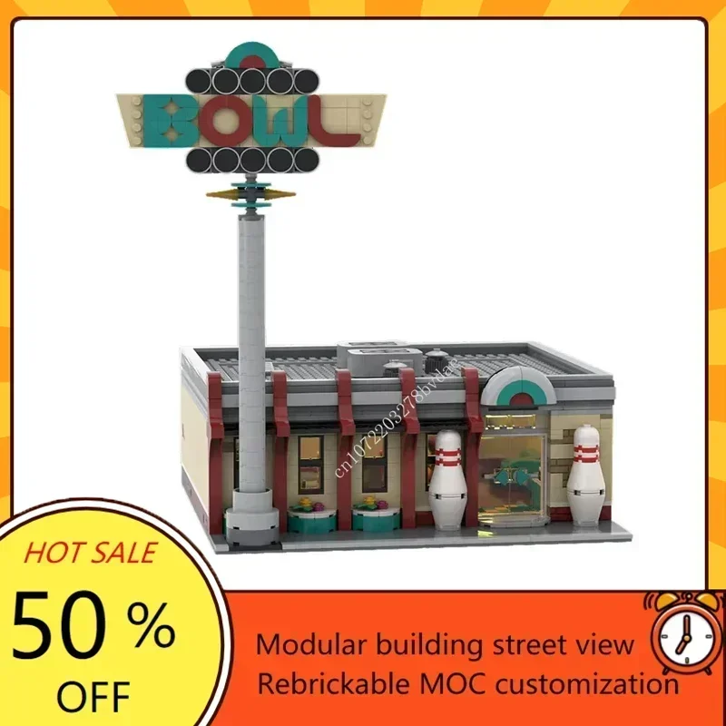 1529PCS Modular Retro Bowling Alley MOC City Street View DIY Modern Custom Puzzle Education Architecture Collection Toys Gifts