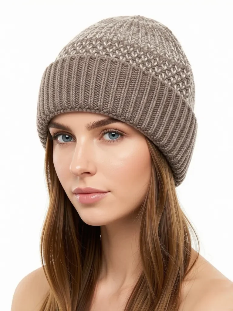 Two Tone Textured Wool Beanie Bonnet Cap Winter Hat