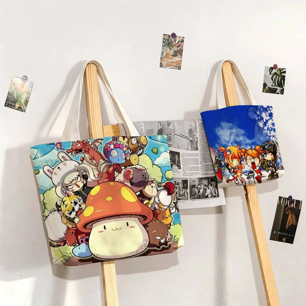 M-Maplestory Game Printed Canvas Tote Bag Shoulder Bag Commuter Mommy Shopping Bag