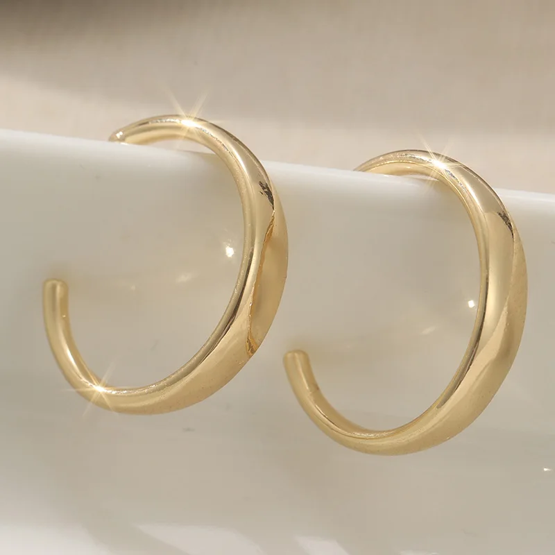 Fashion Classic Matte Golden Plated Hoop Earrings Women Vintage Charm Versatile Banquet Wedding Anniversary Jewelry Accessories