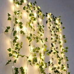 Green Leaf String Lights Artificial Vine Fairy Lights Christmas Tree Garland Light for Weeding Home Decoration Battery Powered
