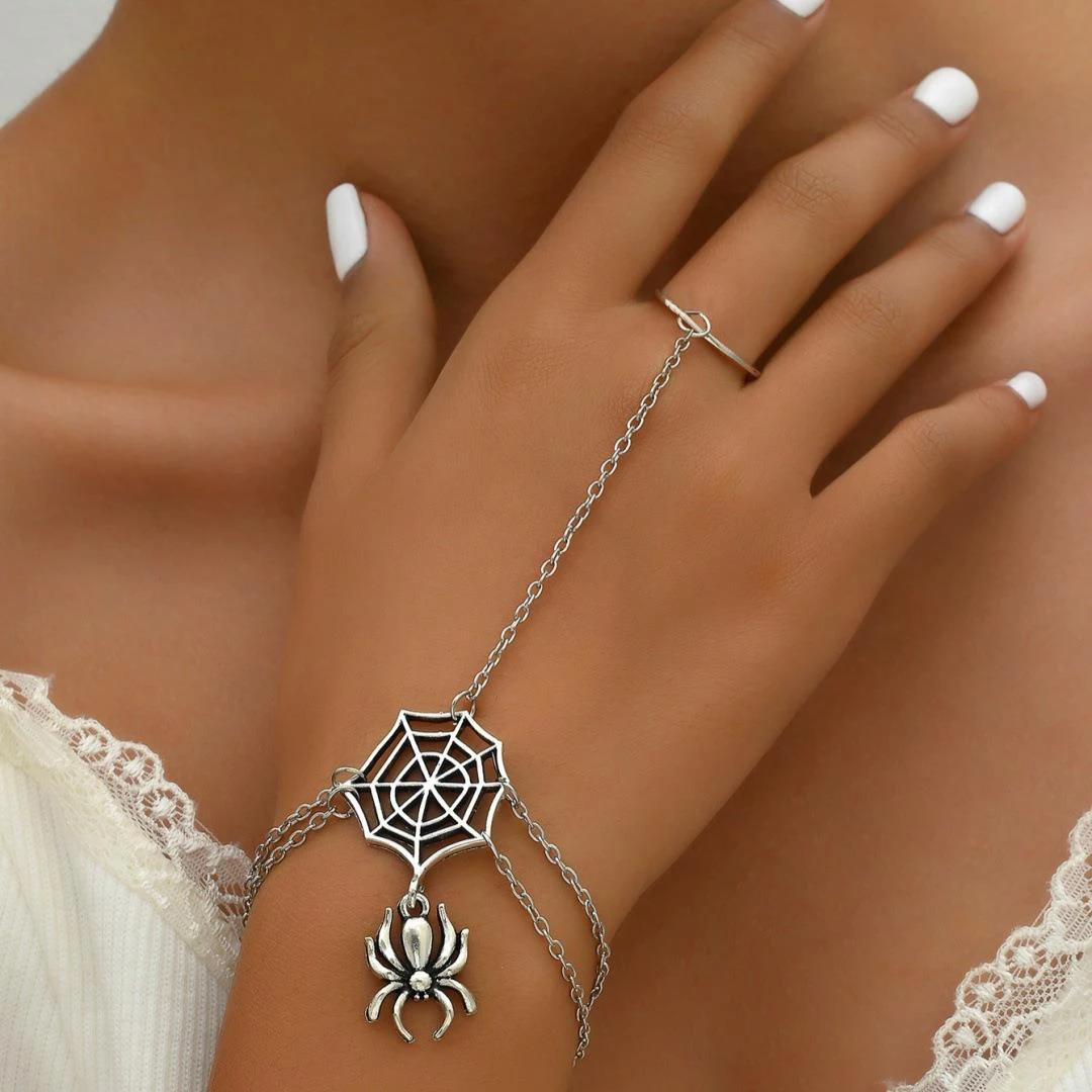 1 Pc Trendy Spider Spider Web Punk Personality Copprt Silver Color Mittens Bracelet Daily Party Jewelry