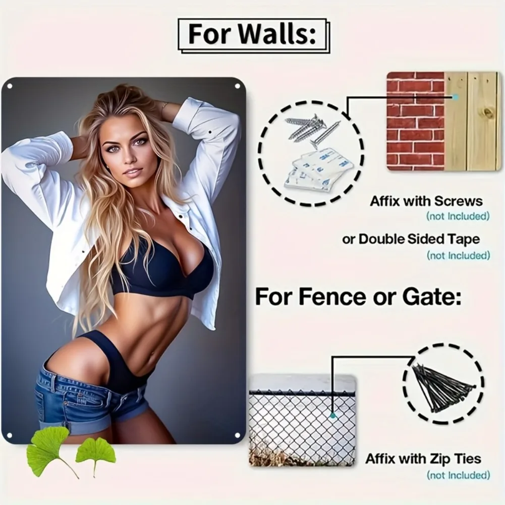 لافتة فنية جدارية من الألومنيوم مستوحاة من الطراز العتيق - امرأة أنيقة في وضعية البيكيني، مقاومة للماء والغبار، مثالية للمنزل والبار #5