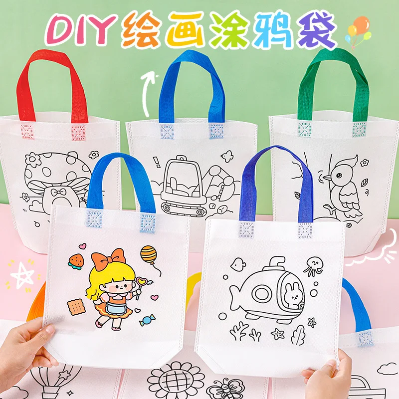 

Kids Kawaii DIY Painting Doodle Bag Children's Cute Painting Graffiti Eco Laminated Non Woven Fabric Tote Bag Creative Handbag