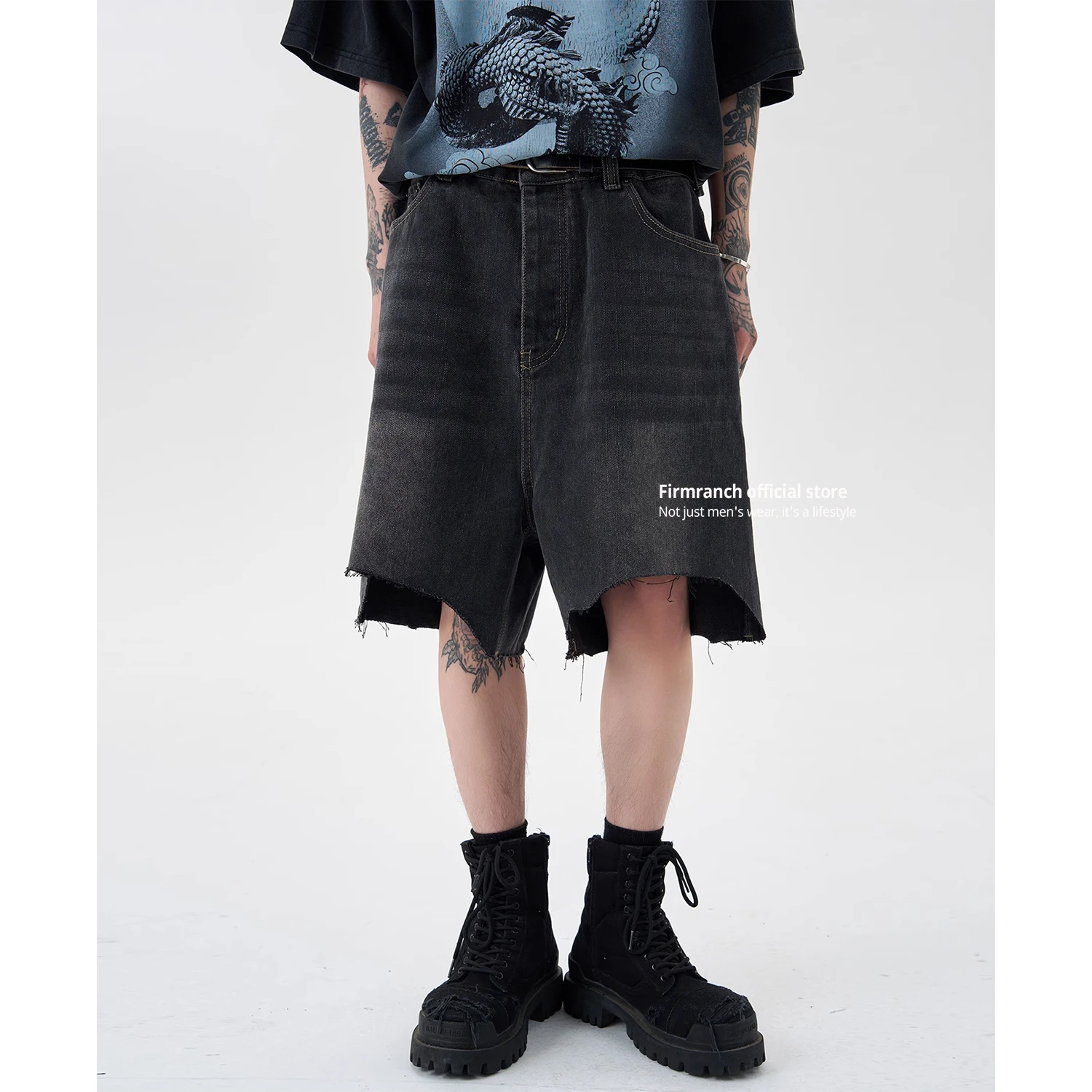 

Firmranch 2024 New Summer Black Jorts Baggy For Men Women Wide Legs Short Jeans Loose Irregular Length Moustache Denim Pants