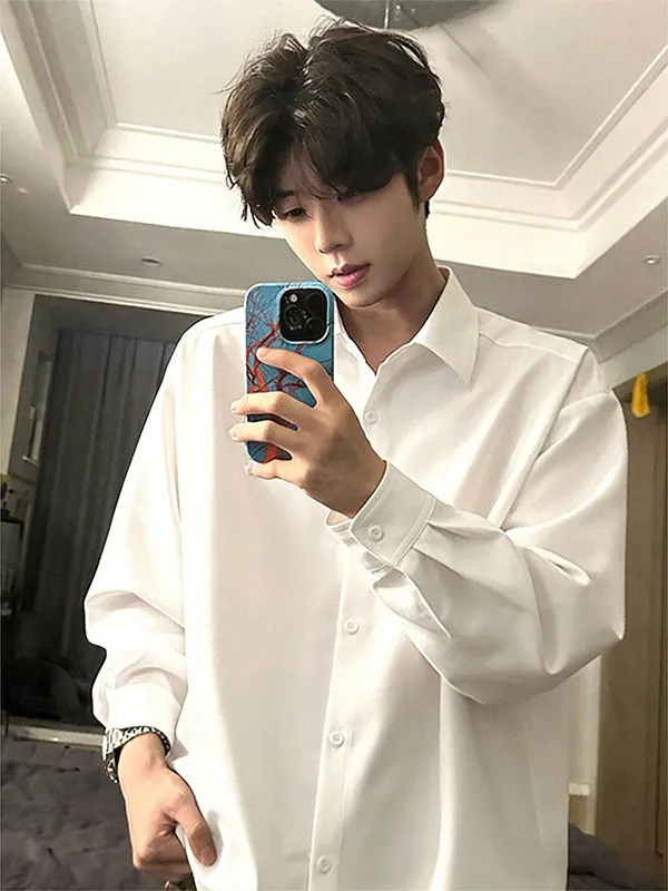 

Teenage Style Long Sleeve Fleece Lined Suit Shirt for Men Autumn Winter Inner Wear Cleanfit High End Feeling Outerwear