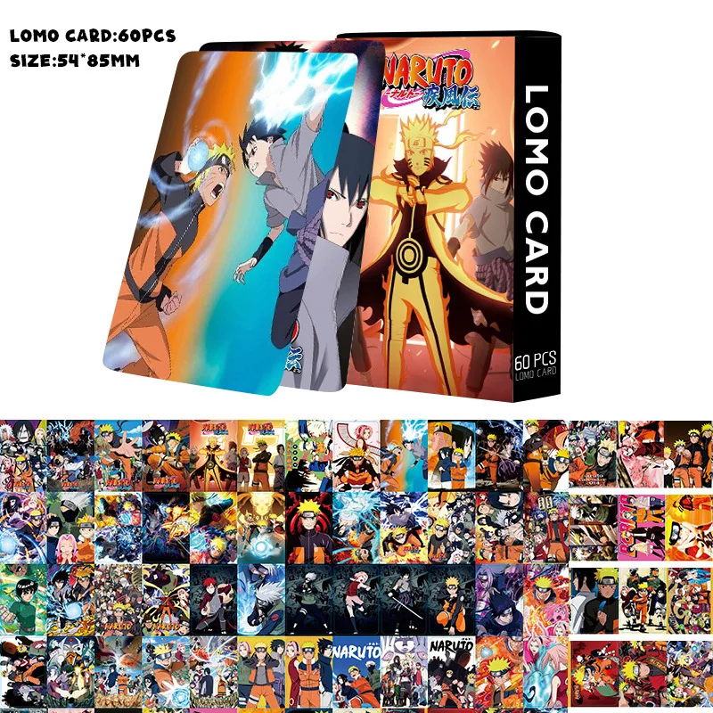 Uzumaki Naruto Card Collection Hatake Kakashi LOMO Cards Anime Peripherals Greeting Cards Bookmarks Double-sided 60 Small Cards