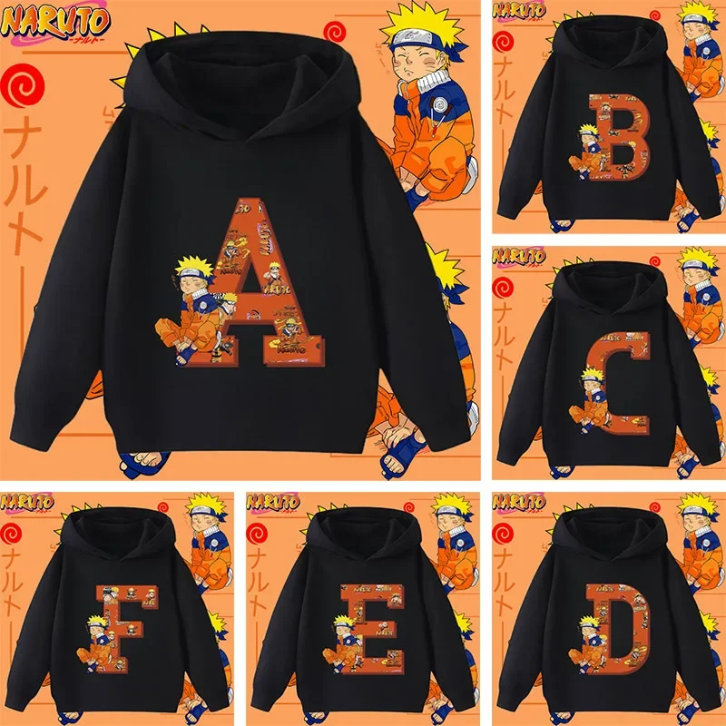 

Letter A-Z Naruto Kids Hoodie with Cartoon Print - Girls' Casual Top for Boys' Sports Shirt - Long Sleeve for Autumn/Winter