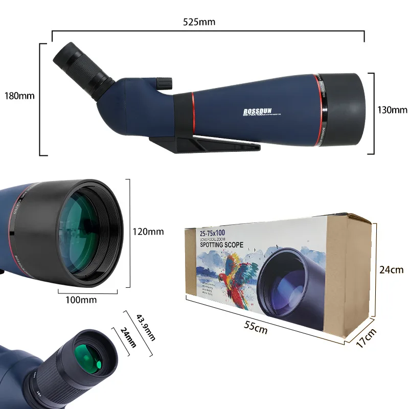 Bosdun-プールトレーニング範囲25-75x100,45度の範囲,鳥の観察用の望遠鏡,狩猟用のマルチコーティングツール