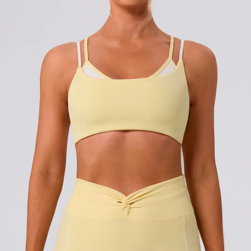 New Women's Fashion Street Fitness Top Sports Style Fake Two-Piece Color-Block Camisole Yoga Bra Vest