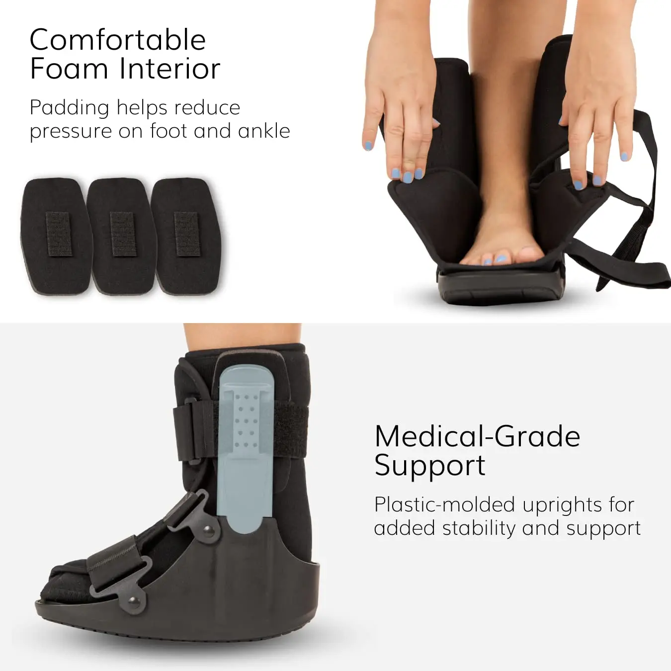 Short Walking Boot - Orthopedic Medical Walker Cast for Broken Toe Injuries, Sprained Ankles, Metatarsal Stress