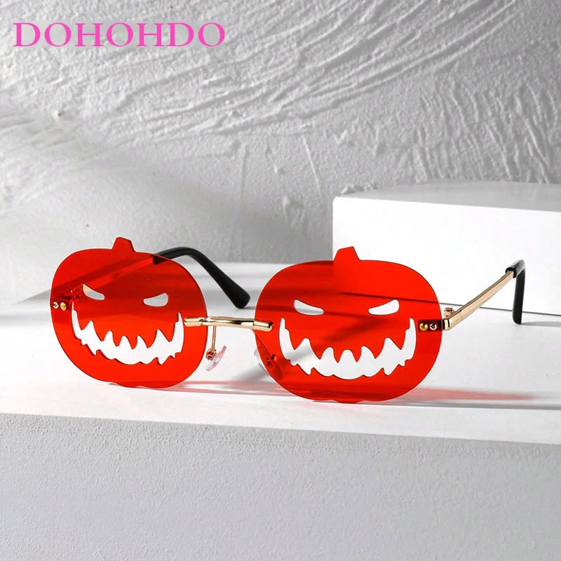 

DOHOHDO Fashion Rimless Personality Pumpkin Sunglasses Men Women Luxury Oval Sun Glasses Hollowed Funny Party Sunglasses UV400