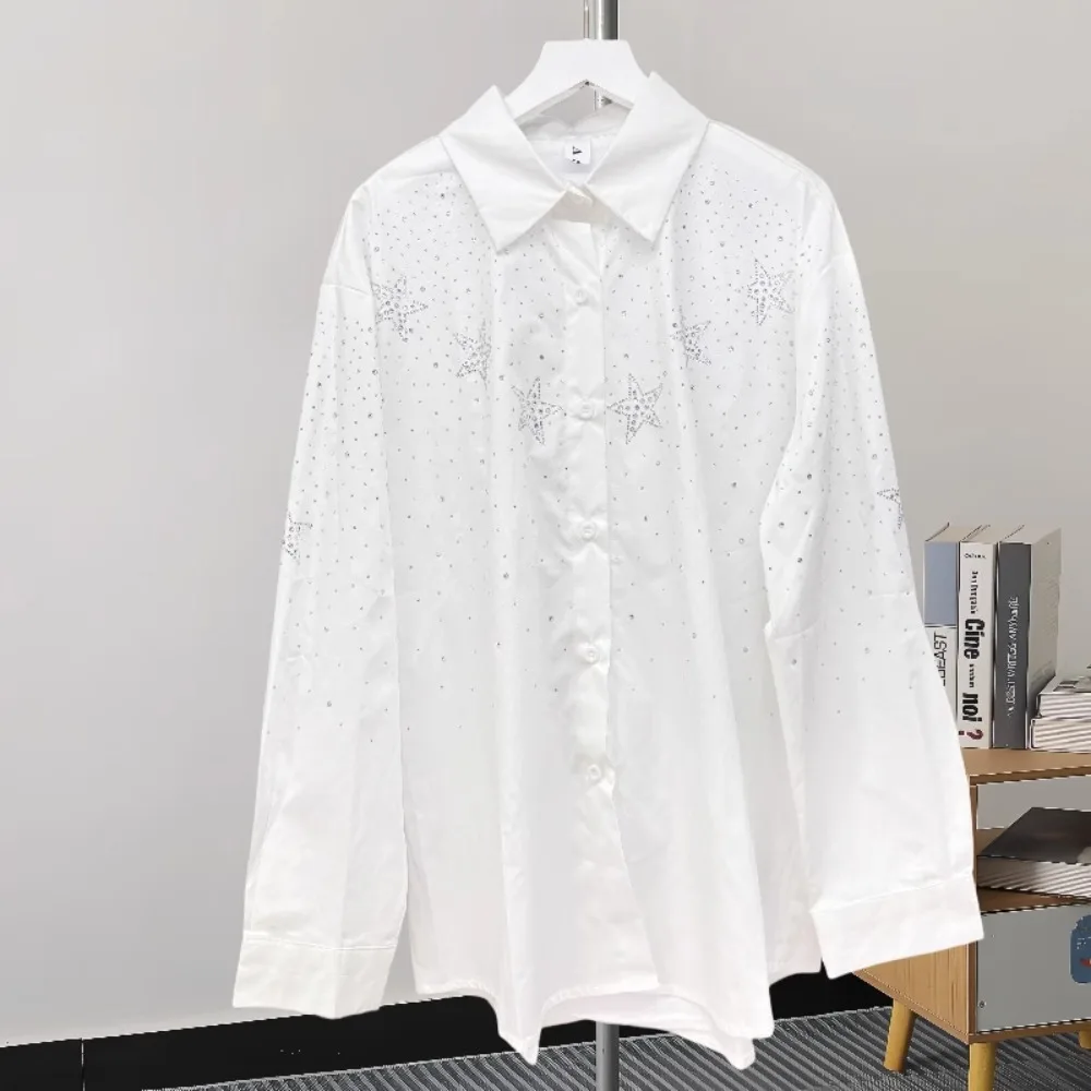 Neploe 2025 Early Spring New Casual Ropa Mujer Loose Sweet Star Diamond Profile High Street Shirt Lazy Simple All-match Blouses