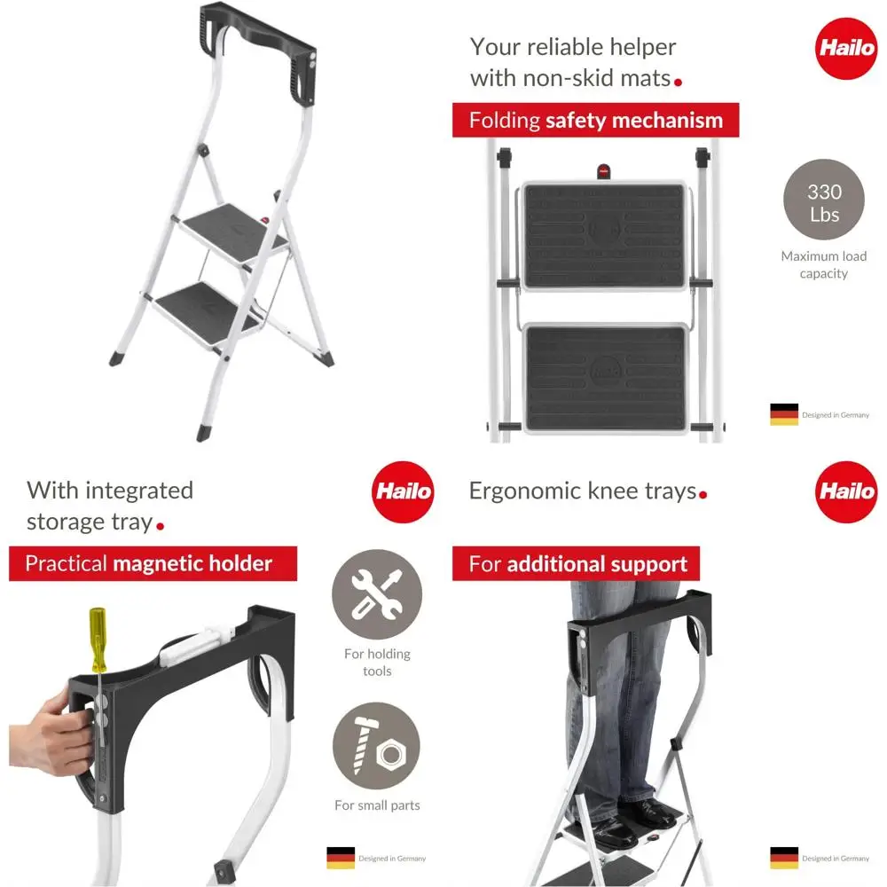 Escalera plegable de aluminio de 5 escalones con peldaños antideslizantes más anchos para mayor seguridad y comodidad