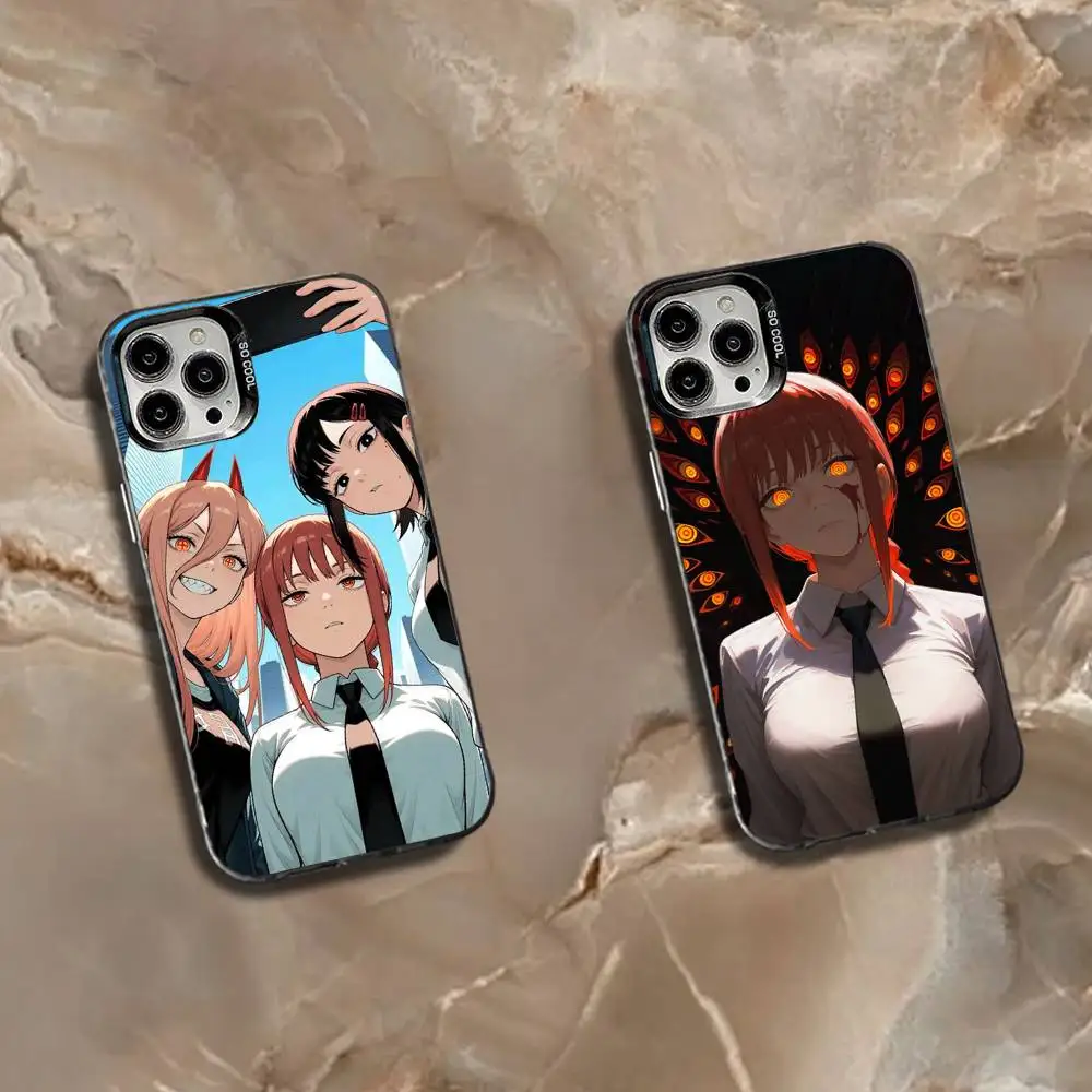 

Chainsaw M-Man Power Makima Phone Case For iPhone 16,15,14,13,12,11,Mini,Pro,SE,MAX White Matte Shockproof Cover