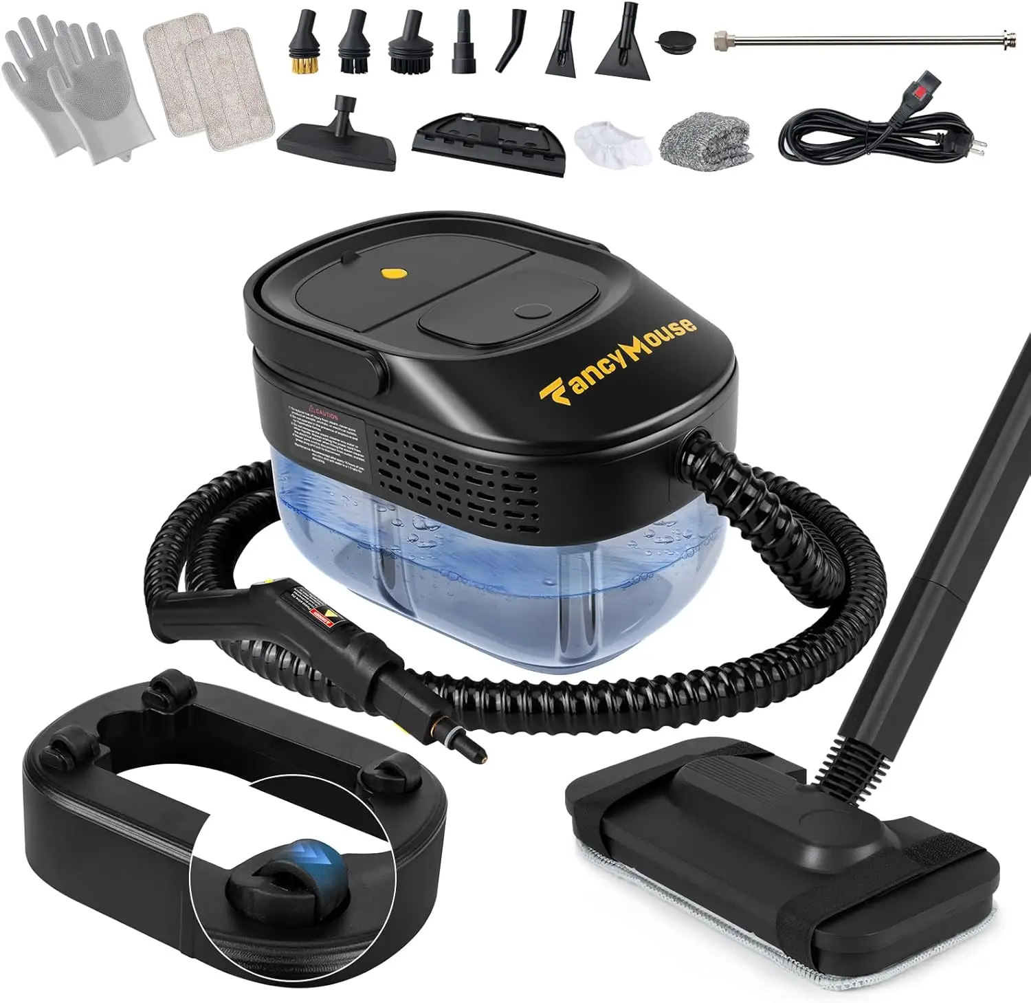 

Steam Cleaner 1500W, 3-Level Handle, 15s Heat-Up, Portable Steamer with Mop & 17-Piece Kit for Home, Car, Grout, Tile, Couch