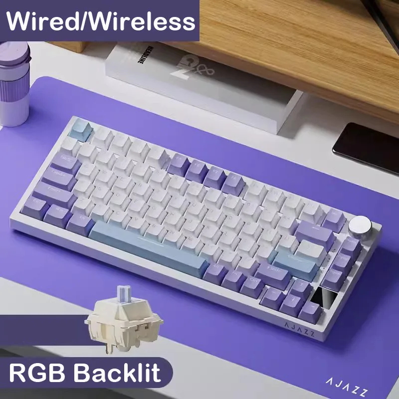 AJAZZ AK820 Pro  Mechanical Keyboard 70% Compact Layout/RGB Lighting/Hot-swappable Switches,with Wired,Wireless,and Bluetooth