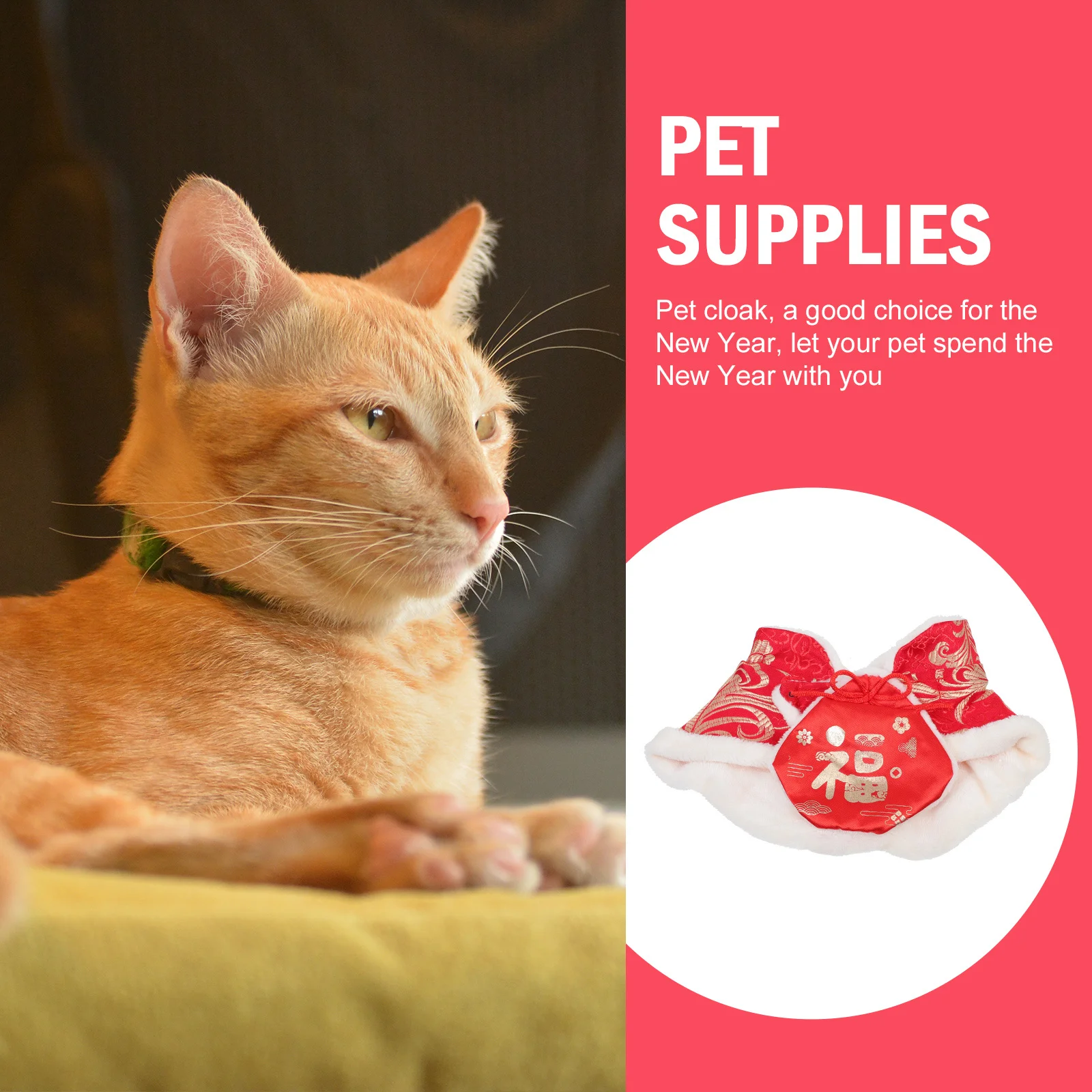 

New Year Pet Warm Cape Lightweight Comfortable Breathable Winter Dress Up Dog Cat Cloak Party Costume New Year Pet Cape