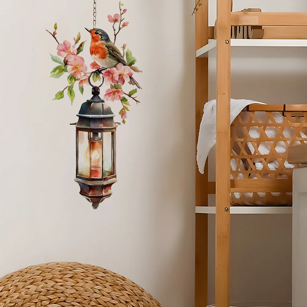 Birds On The Flower Pendant Light Wall Sticker For Bedroom Living Room Foyer Home Background Decoration