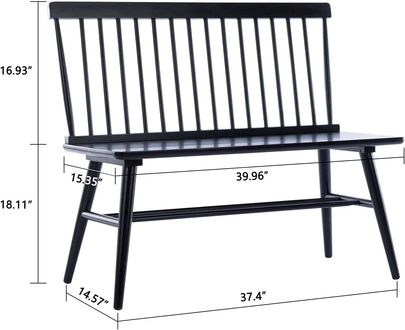 Entryway Bench, Black Dining Bench with Spindle Back Farmhouse Wood Windsor Bench for Foyer Balcony Living Room, Black