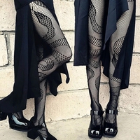 Harajuku Sexy Black Tights Snake Jacquard Patterned Fishnet Stockings Plus Size See Through Mesh Pantyhose Leggings Hosiery