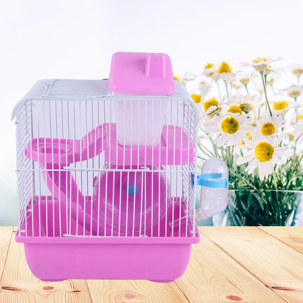 

Double Layer Pet Cage Acrylic Light Pink Slide Design Leakproof Water Jug Running Wheel For Hamster Chinchilla Small