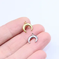 5pcs 10/12mm Stainless Steel High Quality Moon Horn Anti Allergic Women Girl Charms Pendant DIY Jewelry Necklace Earrings