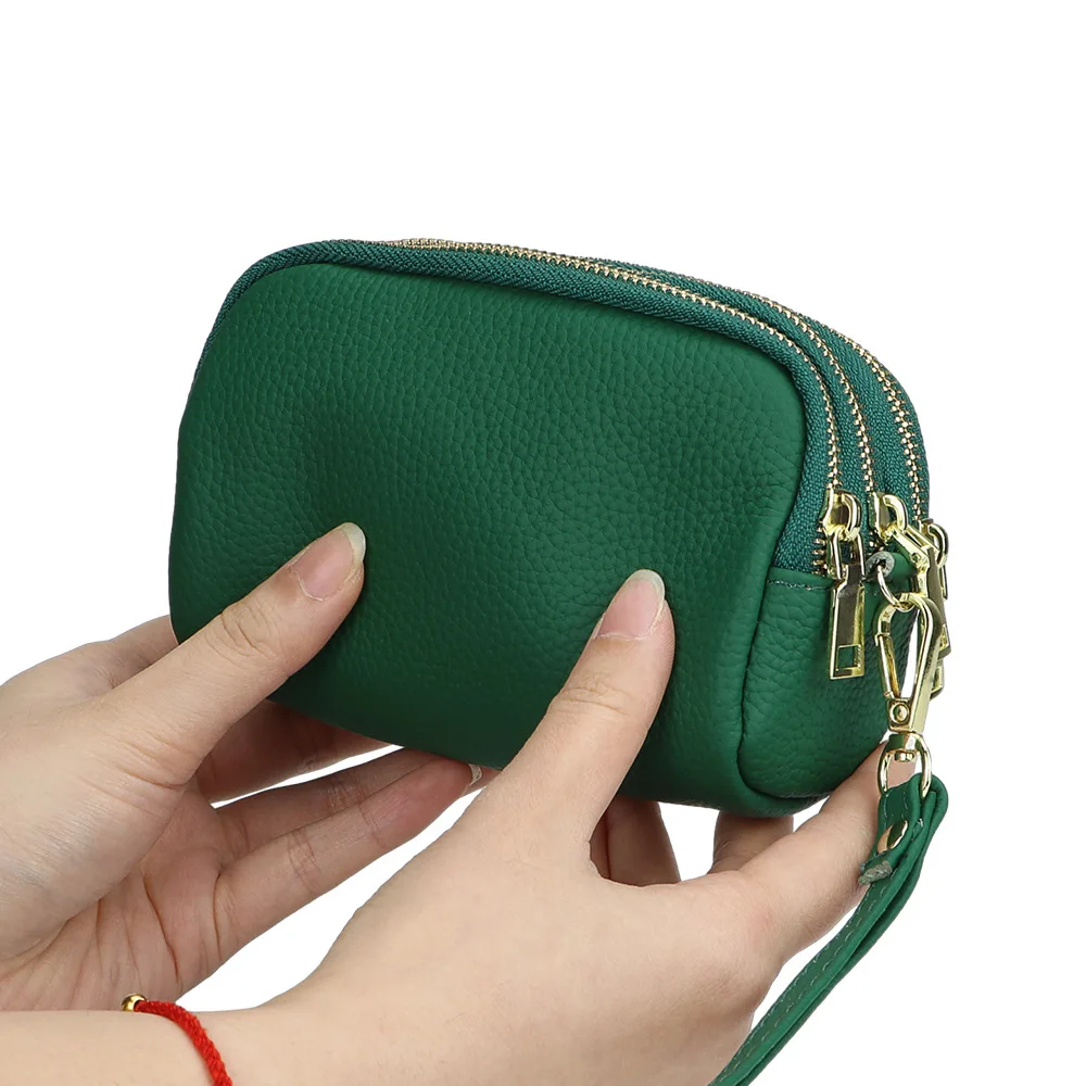 Royal Bagger Genuine Leather Coin Purse, Multi-layer Zipper Card Holder with Wristbands, Perfect Clutch for Daily Use 1609