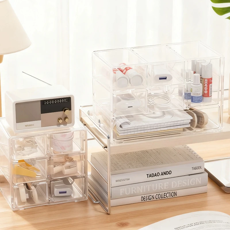 

Desktop Organizer Organizer Box Drawer Style Jewelry Display Case Storage Box Transparent Student Six Grids Simple Desk Storage