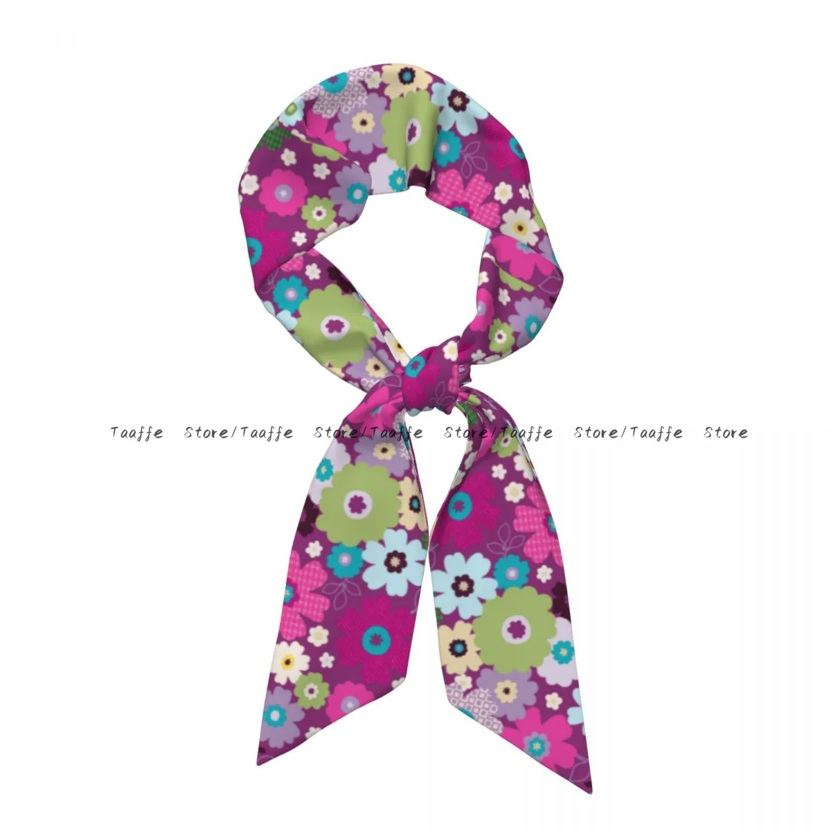 Satin Long Scarf Women Neckerchief Fake Imitated Silk Stain Headband Drenched In Violet Floral Hair Wraps Bag Accessories