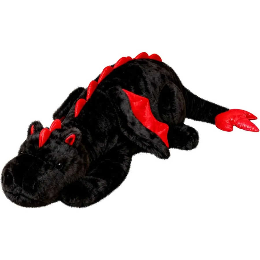 

Giant 50in 3Lb Black Dragon Stuffed Animal with Wings Fuzzy Plush Toy Cuddly Soft Green Pterosaur Plushie for Friends Family Me
