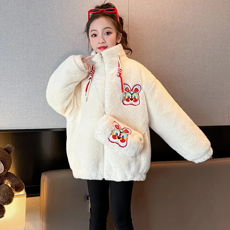 Teenager Kids Clothes Girls Jacket 2024 New Winter Fashion Faux Mink Rabbit Fur Coat for Teen Soft Warm Children\'s Clothing