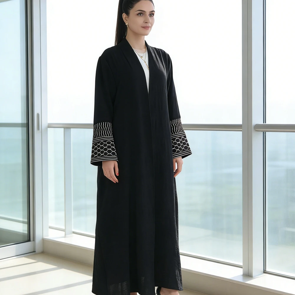 

New Open Abaya Kimono Embroidery Plain Muslim Abayas for Women Dubai Turkey Luxury Islam Kaftan Robe Ramadan Eid Kebaya Jalabiya